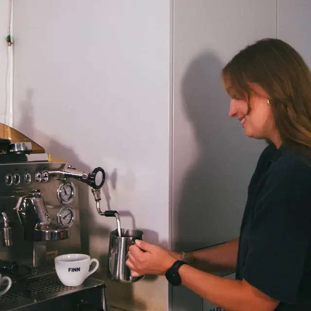 Making coffee in the FINN office kitchen
